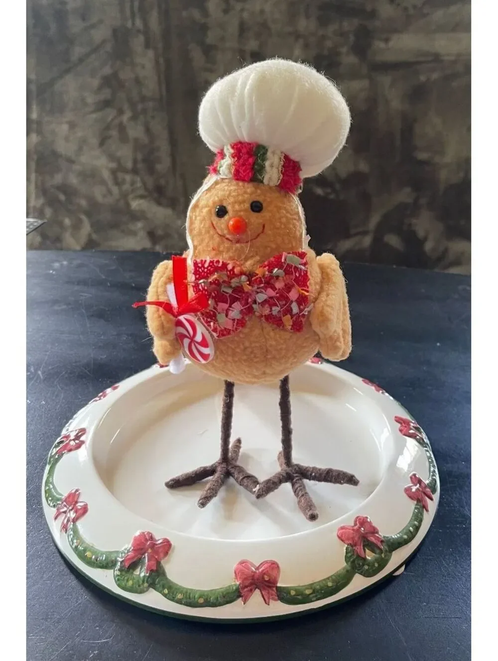 Christmas Gingerbread Bird Figurine with Chef Hat and Bow Tie